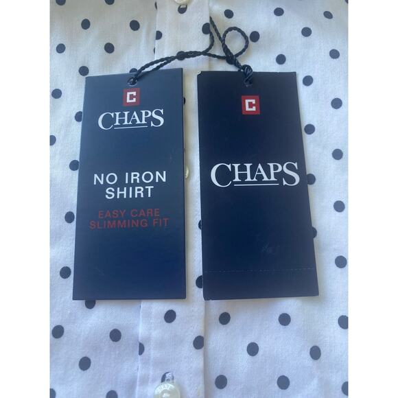 NWT FLAWS CHAPS No Iron Shirt Easy Care Slimming Fit Long Sleeve Polkadot Large - Picture 1 of 9